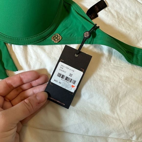 turquoise couture women's bikini top NWT green padded faux tie front neck tie up - Picture 10 of 11